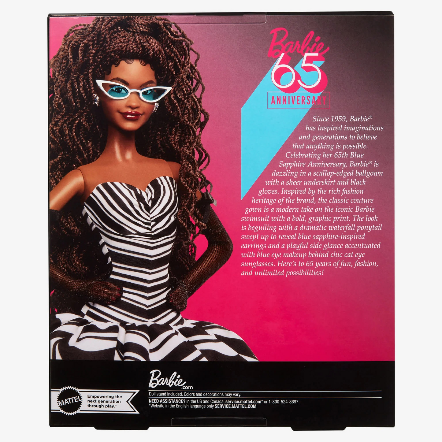 Barbie 65th Anniversary Doll With Brown Hair B & W Gown